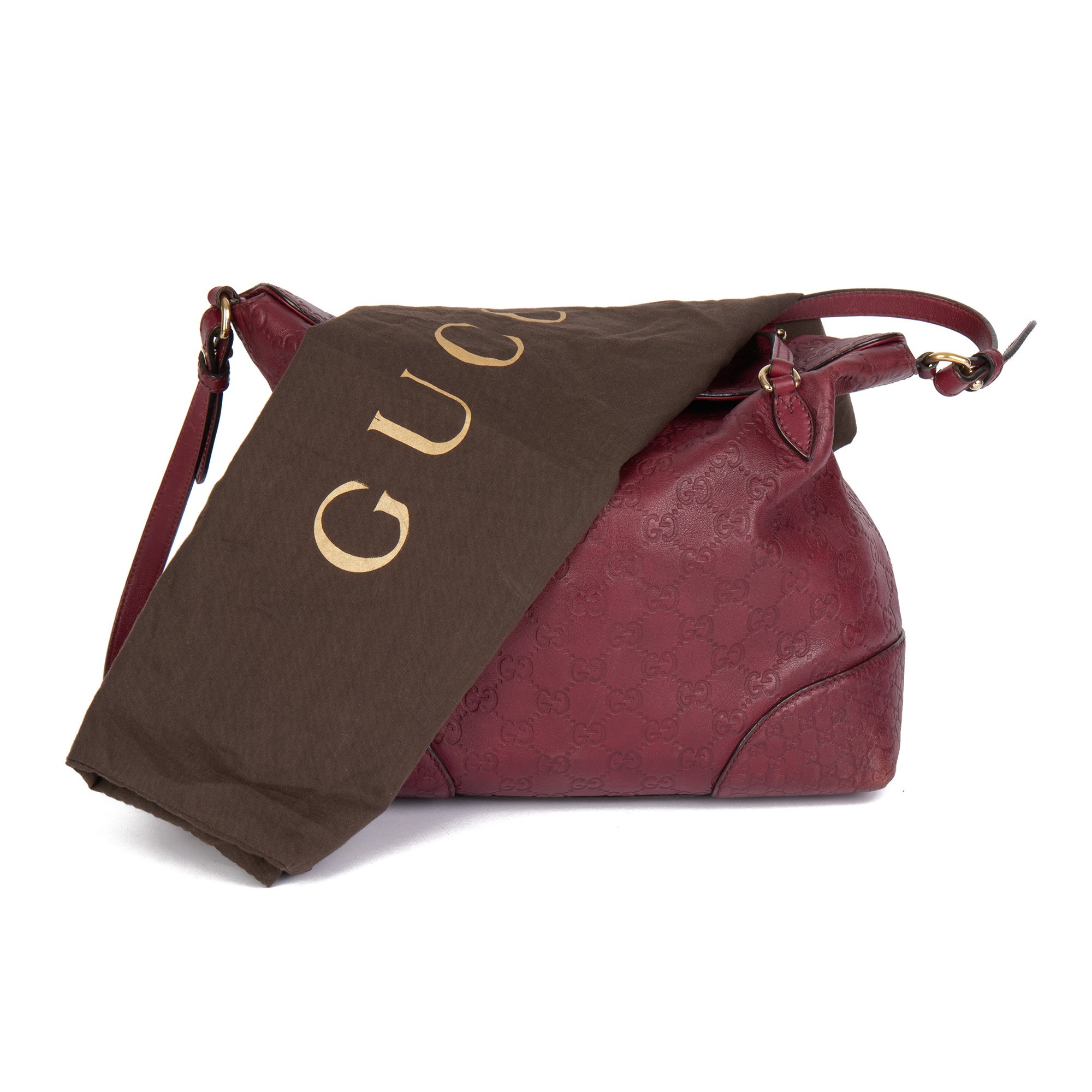 Gucci Burgundy GG Embossed Guccissima Calfskin Leather Signature Tote