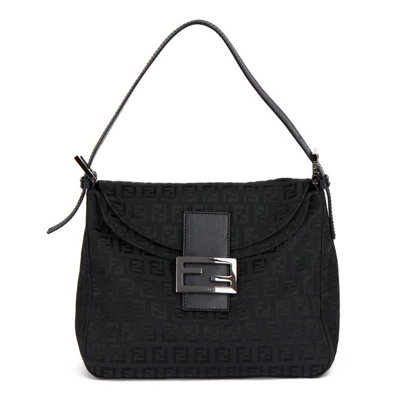 Fendi Black Zucca Canvas & Calfskin Leather Vintage Mama Baguette