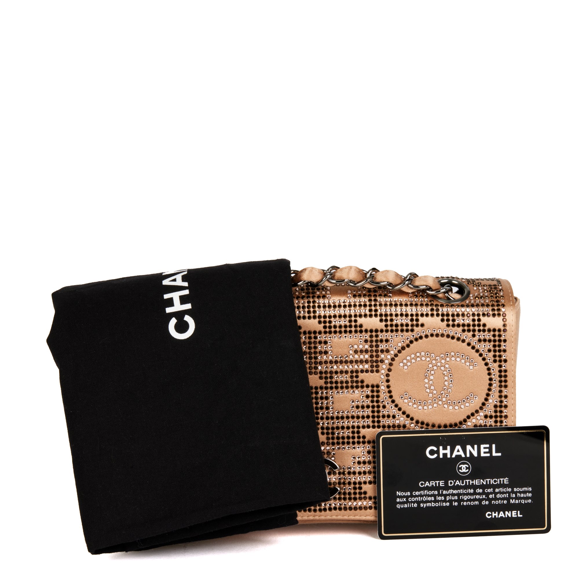 Chanel Naked Nude Swarovski Strass Satin Vintage Mini Flap Bag