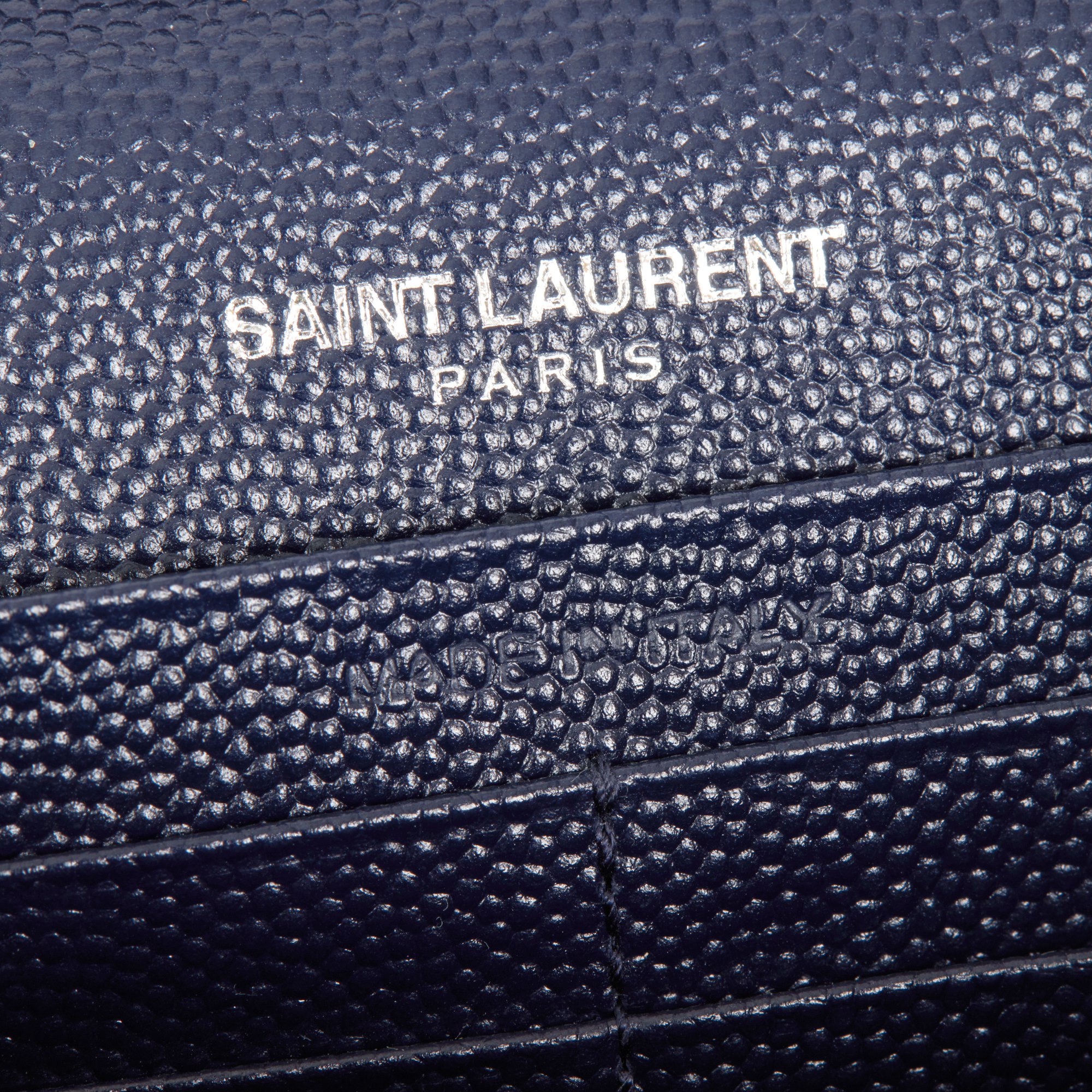 Saint Laurent Navy Chevron Grained Calfskin Leather Wallet-on-Chain WOC