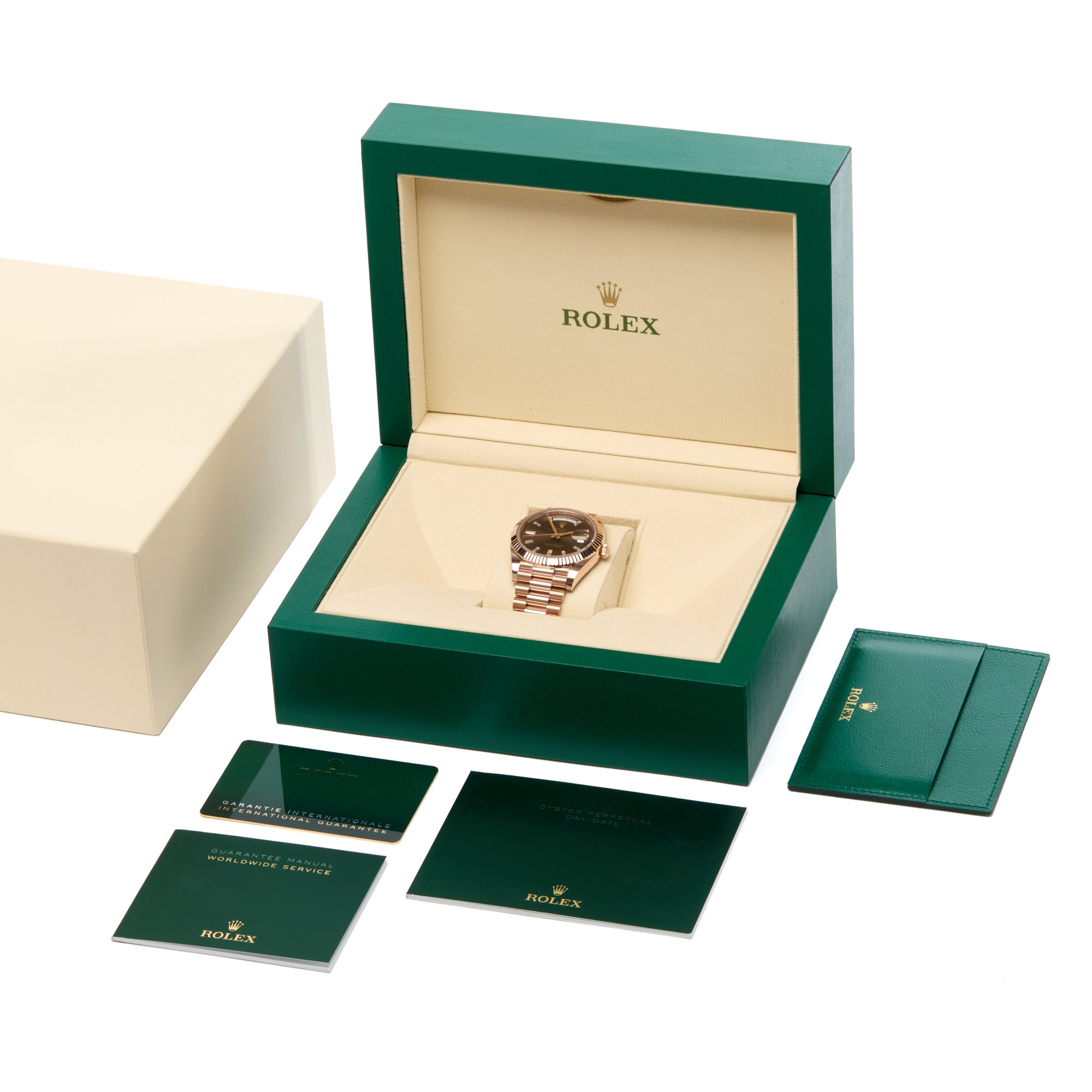 Rolex Day-Date 40 Chocolate Diamond Set Rose Gold 228235