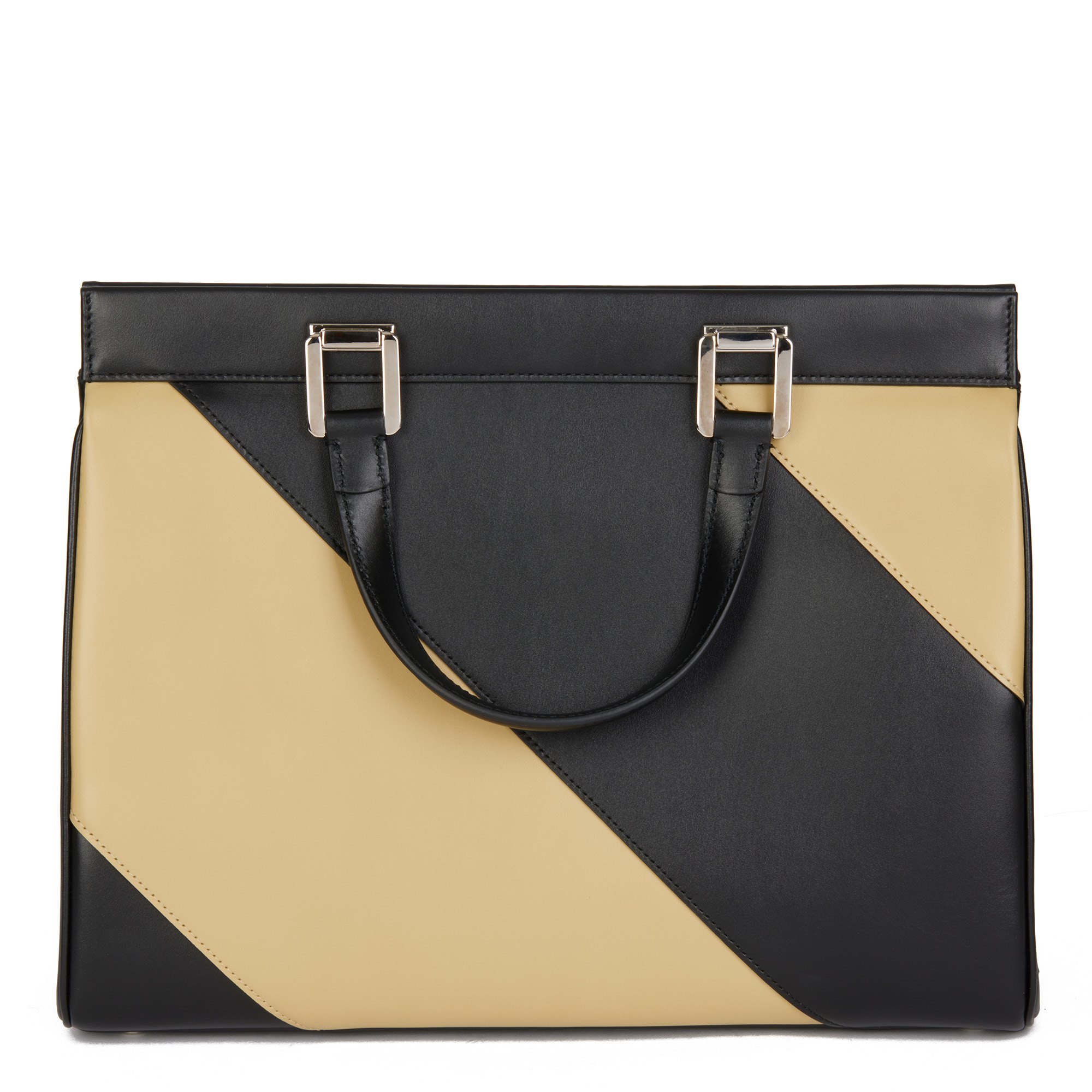 Gucci Black & Cream Diagonal Stitched Calfskin Leather Zumi Tote