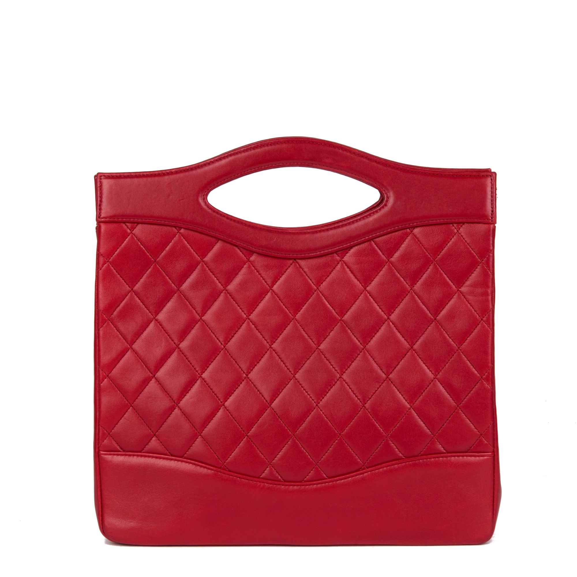 Chanel Red Quilted Lambskin Vintage Classic Shoulder Tote