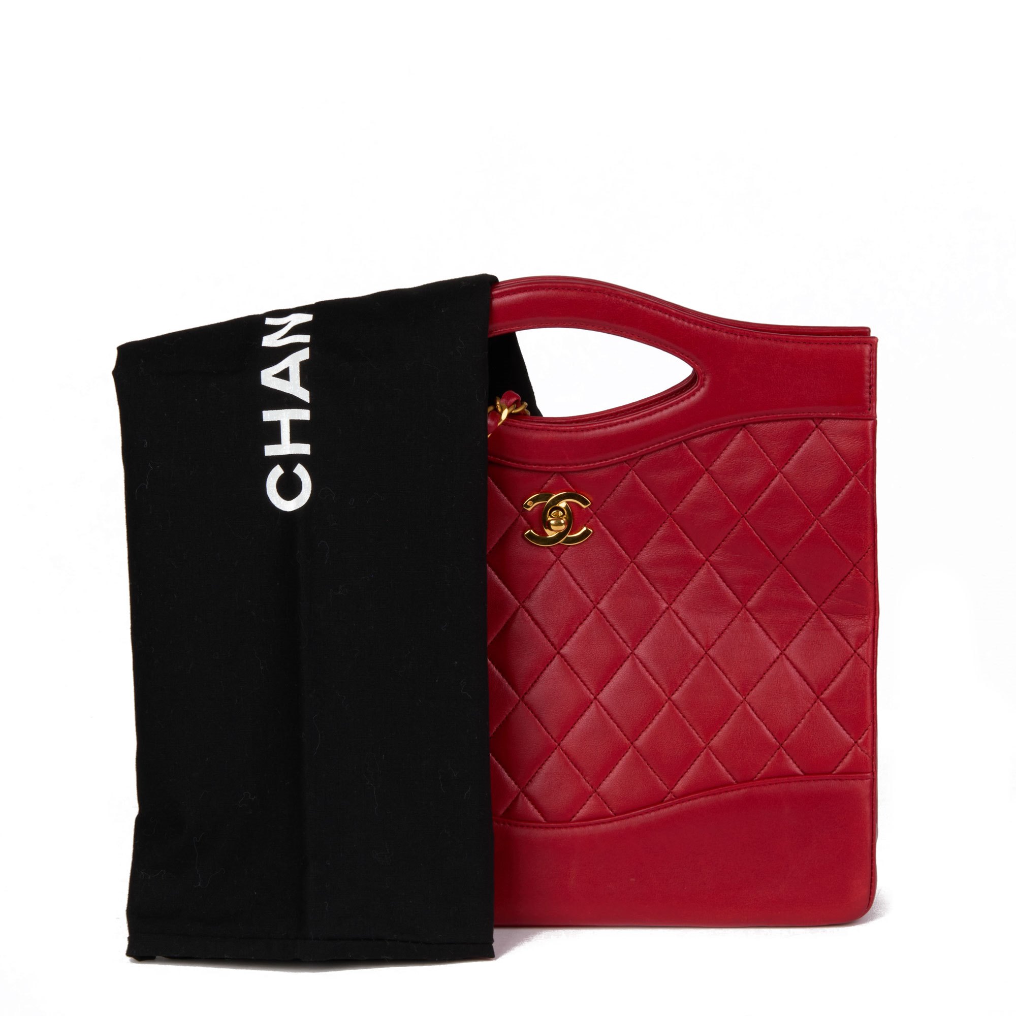 Chanel Red Quilted Lambskin Vintage Classic Shoulder Tote