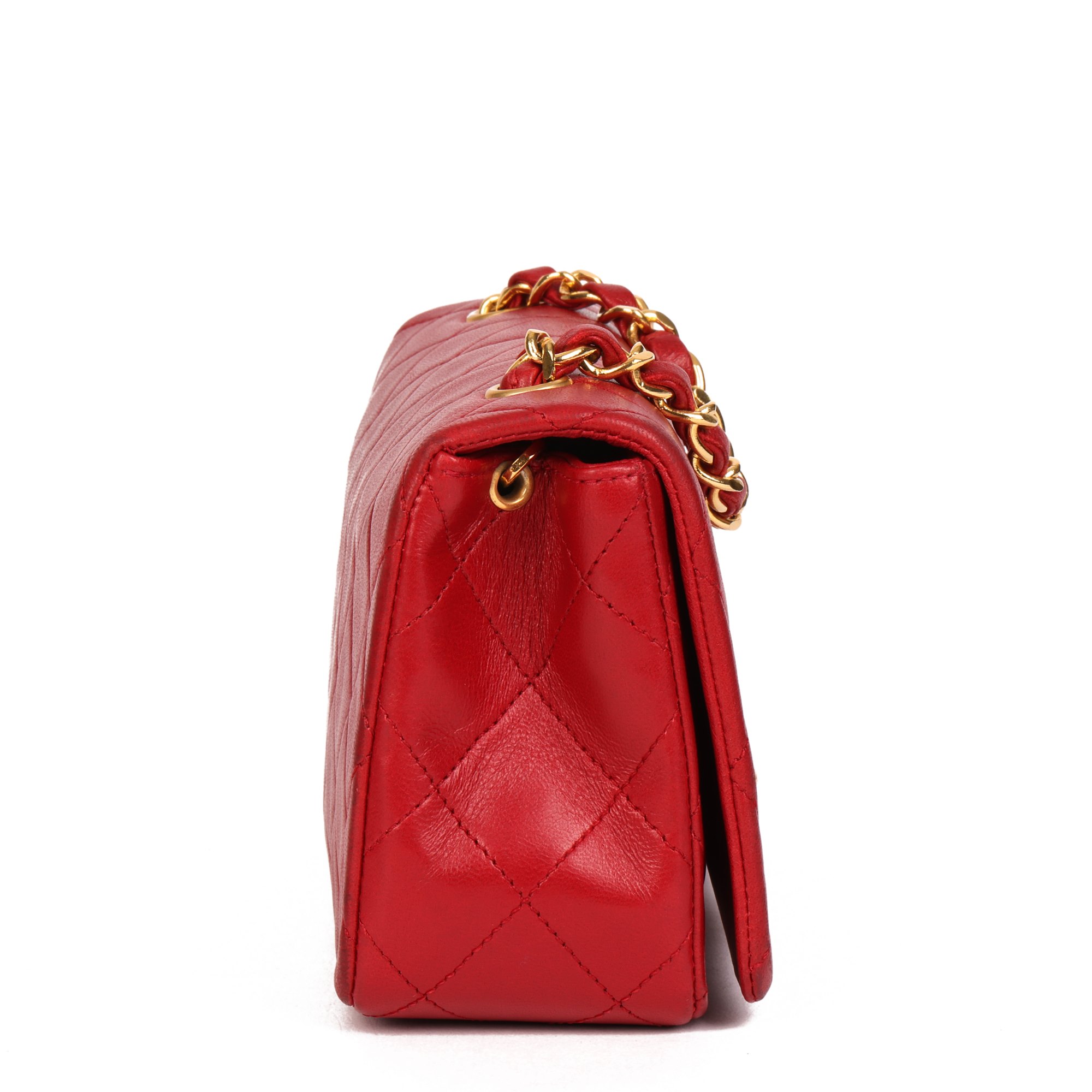 Chanel Red Quilted Lambskin Vintage Mini Full Flap Bag