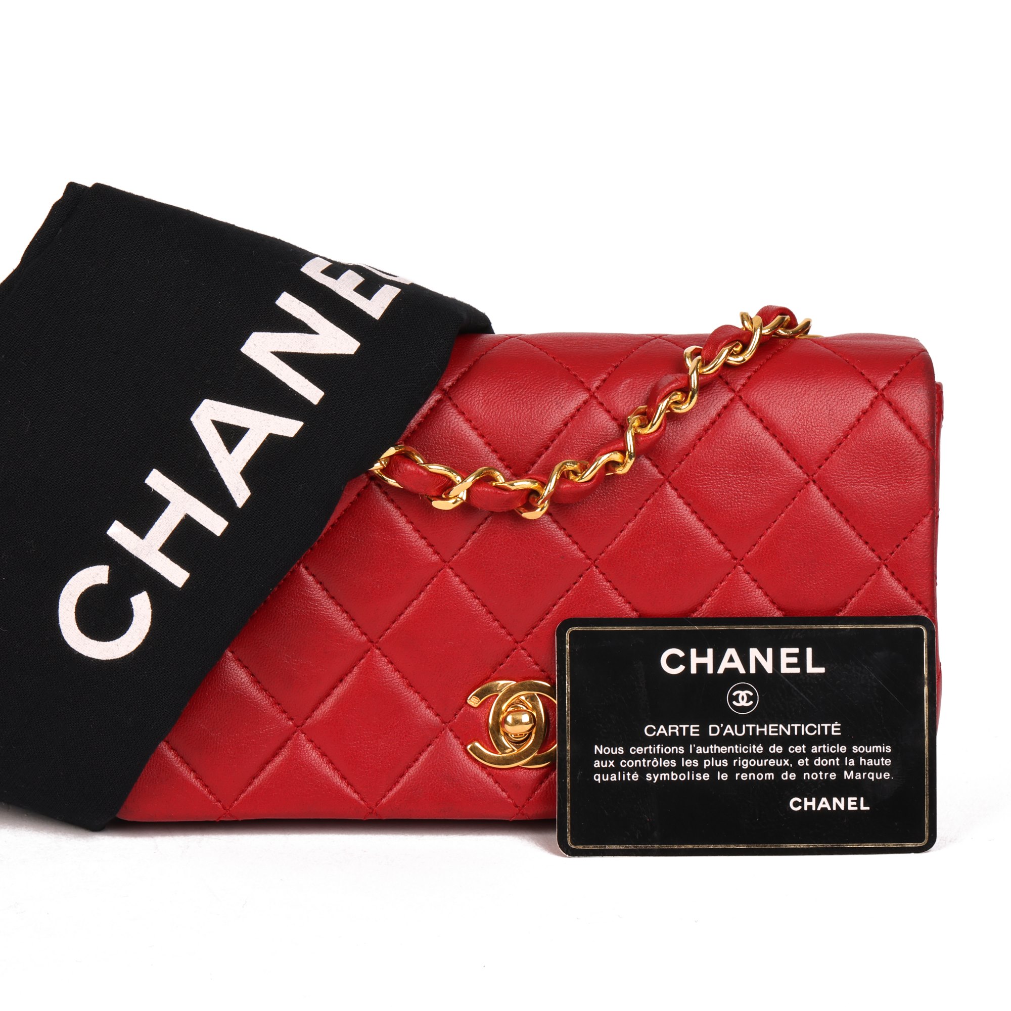 Chanel Red Quilted Lambskin Vintage Mini Full Flap Bag