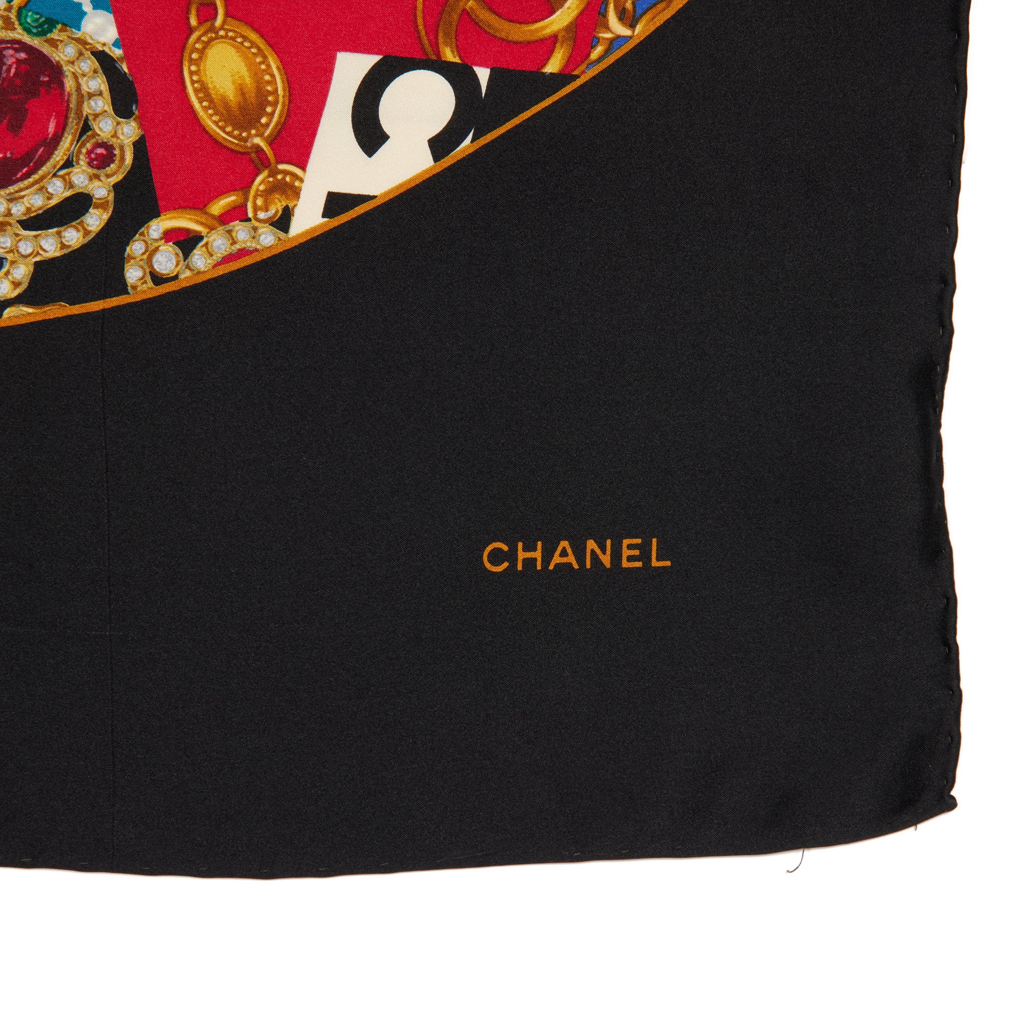 Chanel Black & Multi Color Jeweled Silk Vintage CC Scarf
