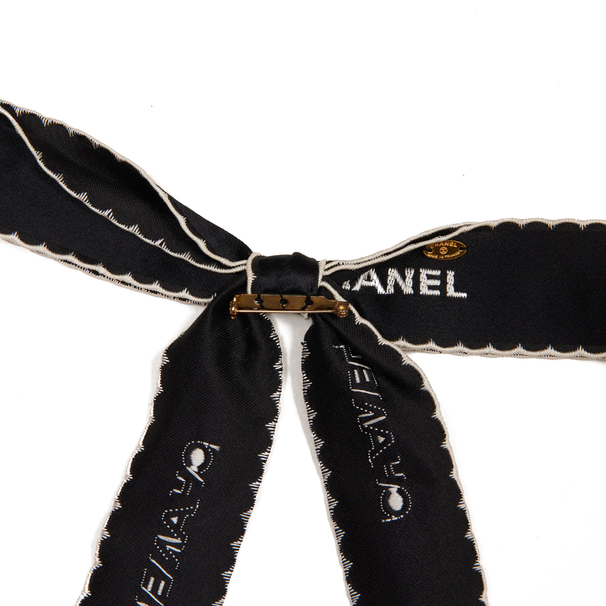 Chanel Black Satin Vintage Ribbon Pin