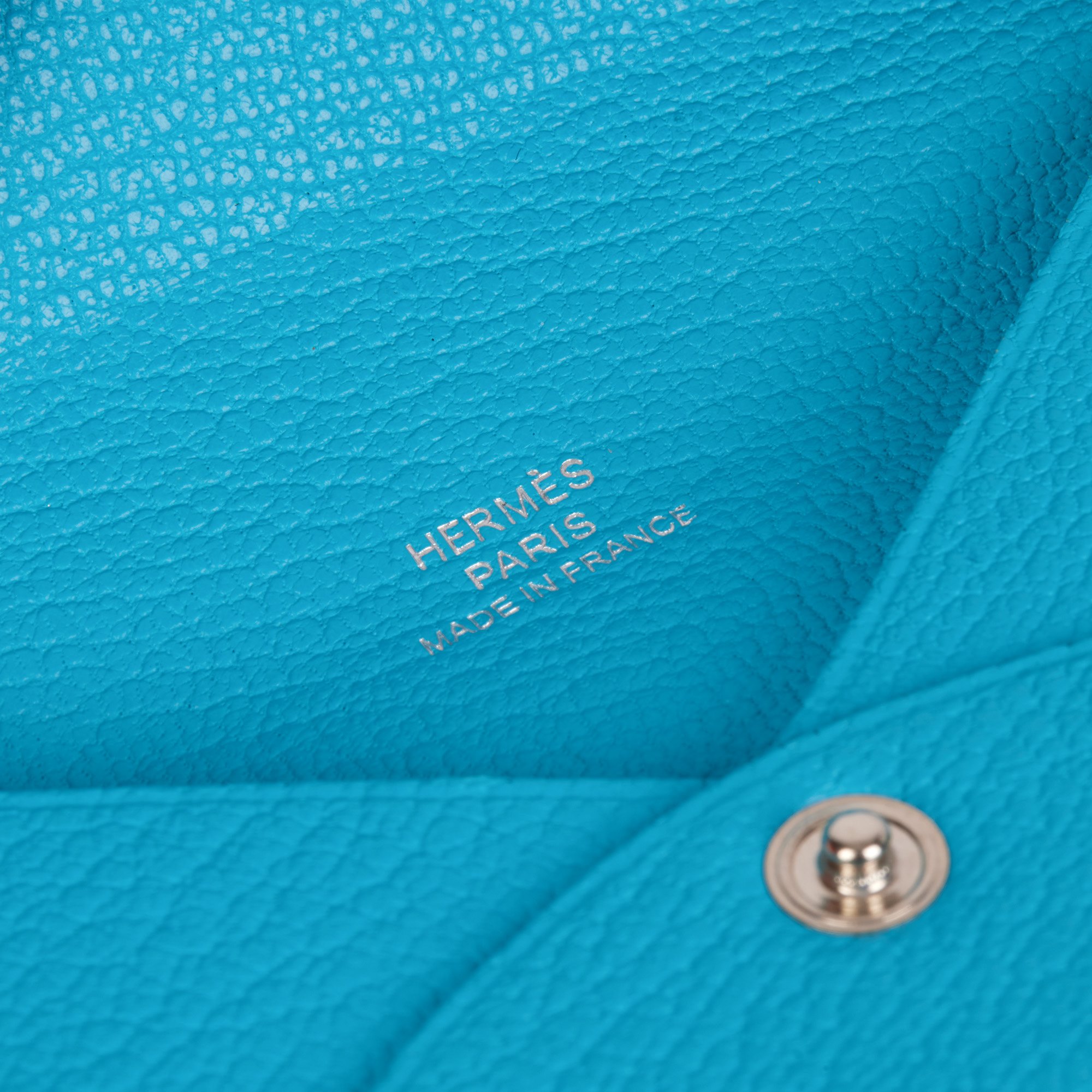 Hermès Bleu Aztec Chevre Mysore Leather Calvi Card Holder