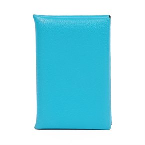 Hermès Bleu Aztec Chevre Mysore Leather Calvi Card Holder