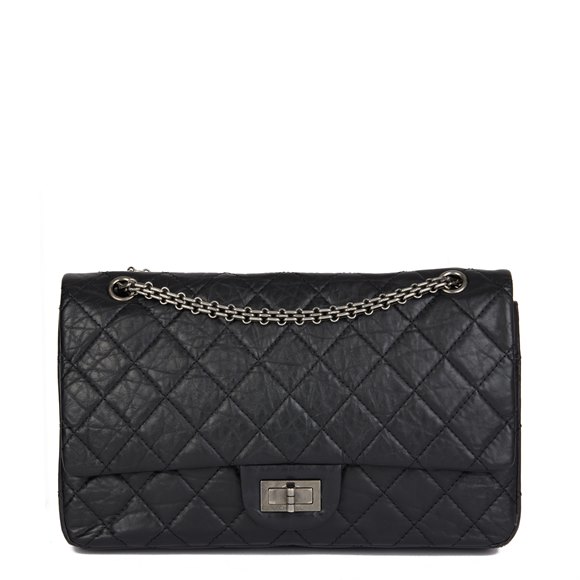 Chanel Black Quilted Aged Calfskin leather 2.55 Reissue 227 Double Flap Bag
