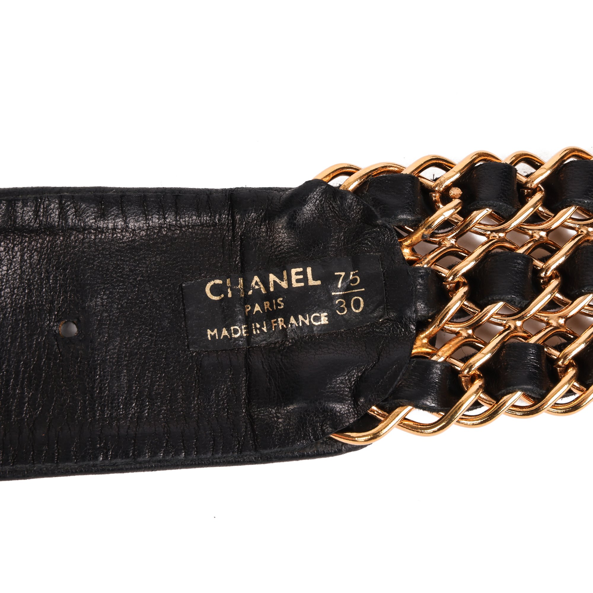 Chanel Black Interlaced Lambskin & Gold Vintage 3 Row Chain Belt