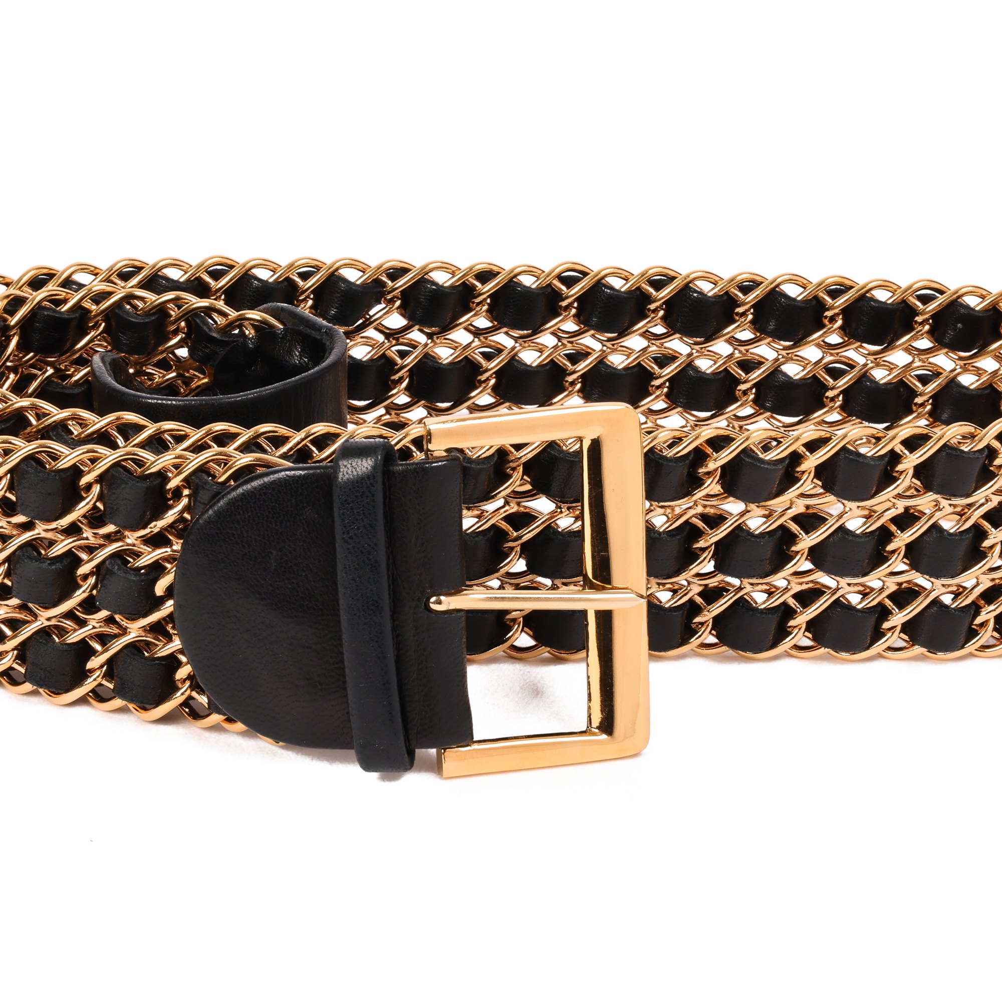 Chanel Black Interlaced Lambskin & Gold Vintage 3 Row Chain Belt