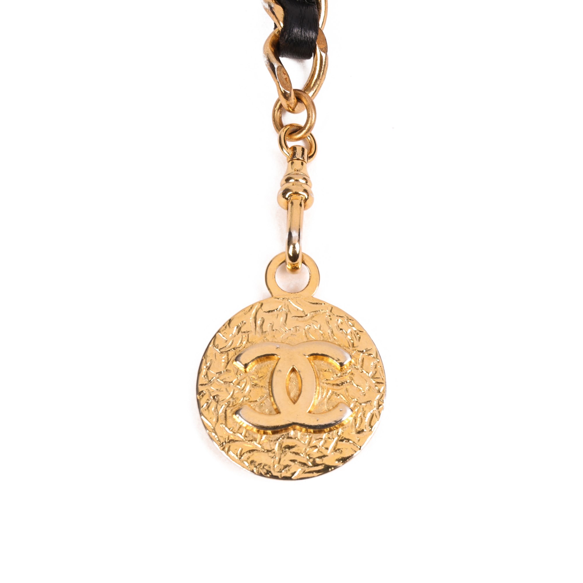 Chanel Black Interlaced Lambskin & Gold Vintage Coin Chain Belt