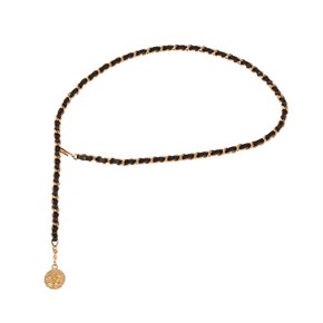 Chanel Black Interlaced Lambskin & Gold Vintage Coin Chain Belt