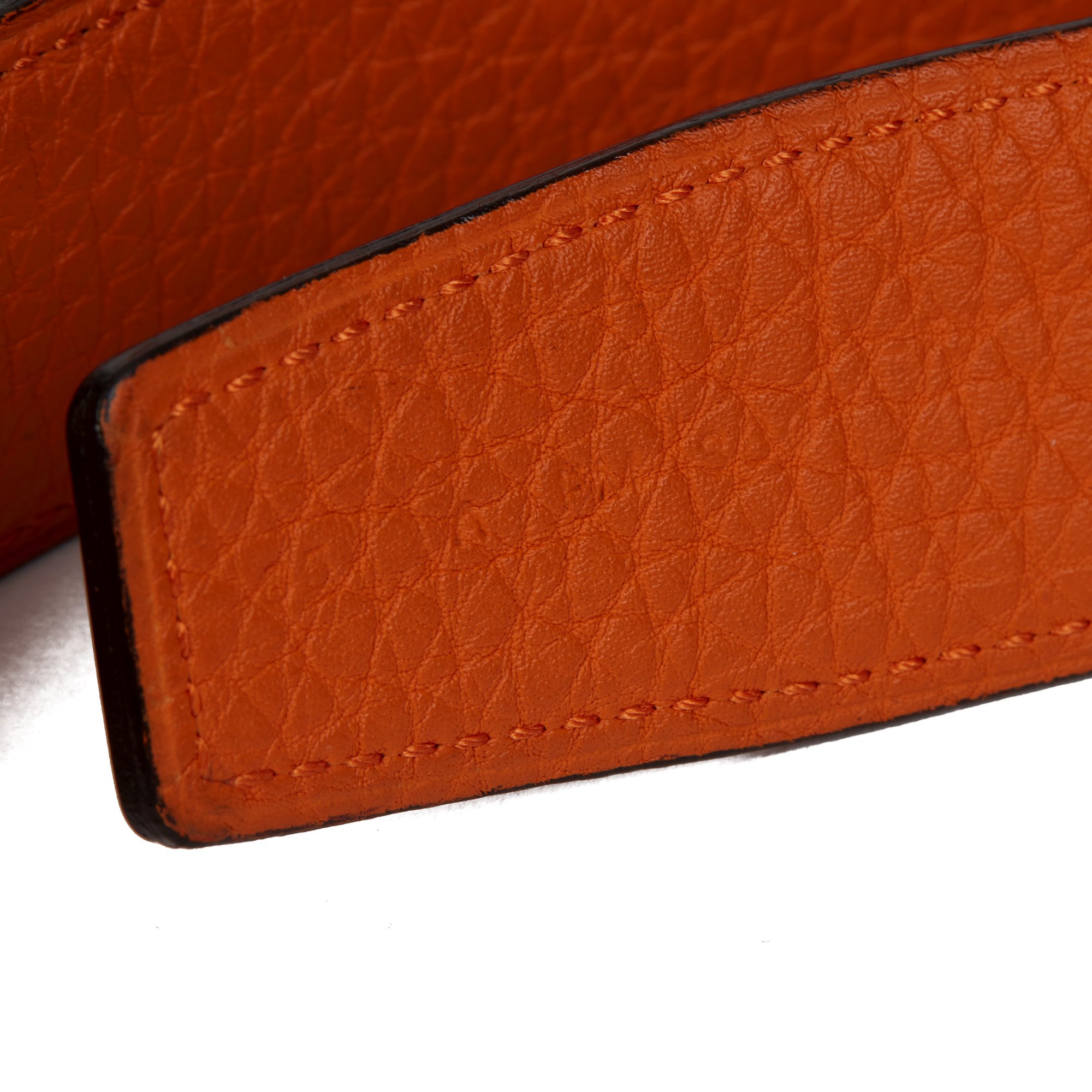 Hermès Black Box Calf Leather & Orange H Togo Leather Constance Belt Buckle & Reversible Leather Strap 32mm
