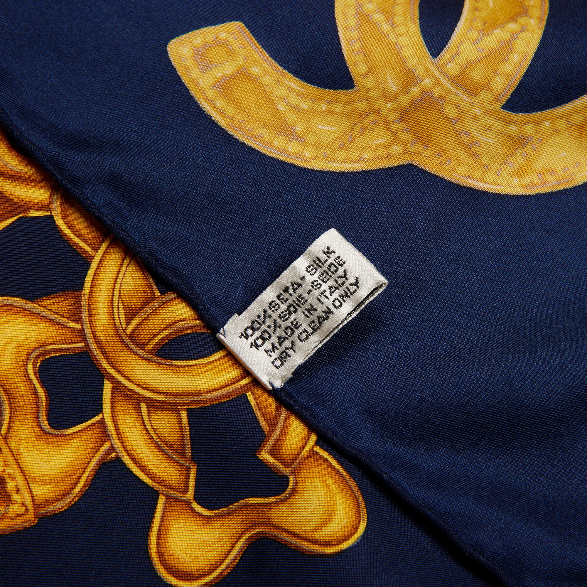 Chanel Navy, Red & Gold Silk Vintage CC Chain Scarf