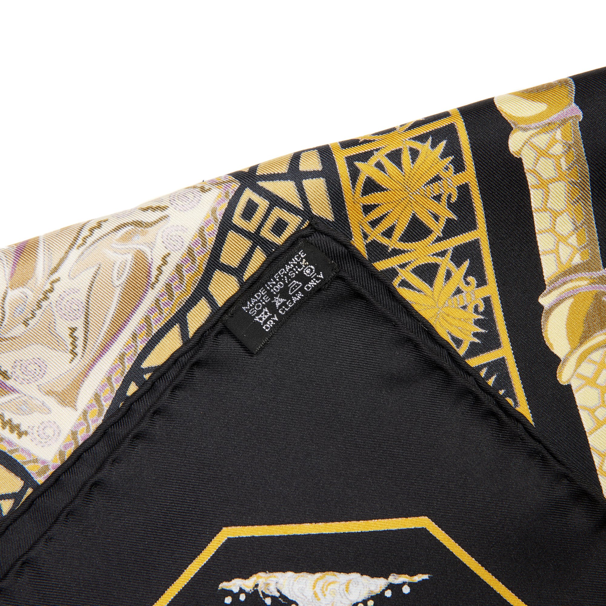 Hermès Black & Gold Silk Vintage Mare Nostrum Scarf