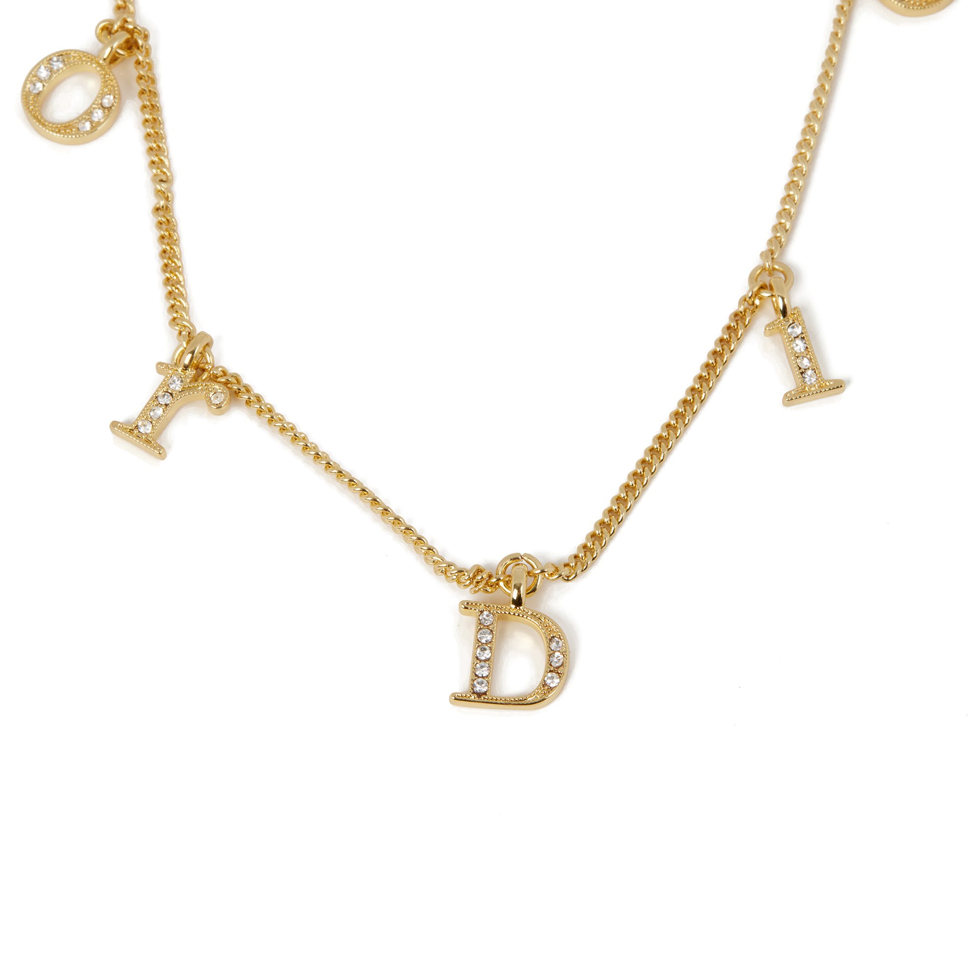 Christian Dior Crystal Logo Charm Necklace