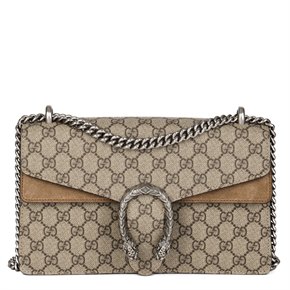 Gucci Beige GG Supreme Coated Canvas & Suede Small Dionysus