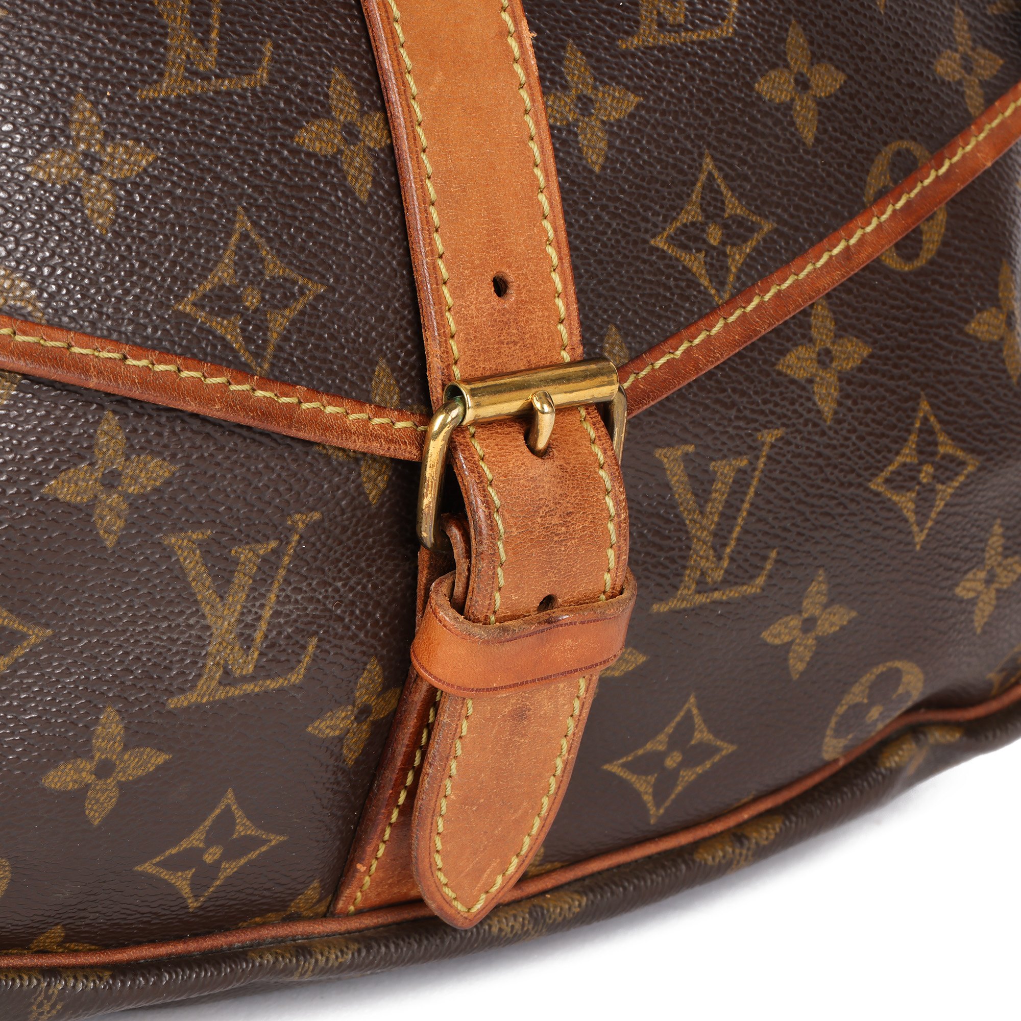 Louis Vuitton Brown Monogram Coated Canvas & Vachetta Leather Vintage Saumur 35