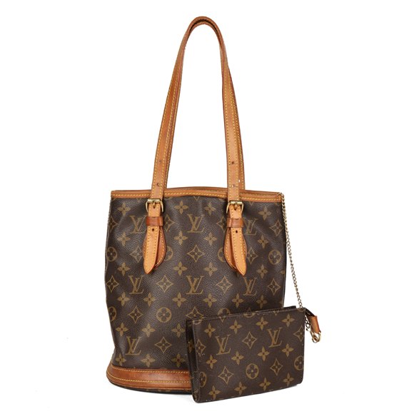 Louis Vuitton Brown Monogram Coated Canvas & Vachetta Leather Bucket Bag PM with Pouch