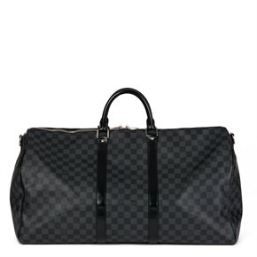 Louis Vuitton Graphite Damier Coated Canvas & Black Calfskin Leather Keepall 55 Bandouliere