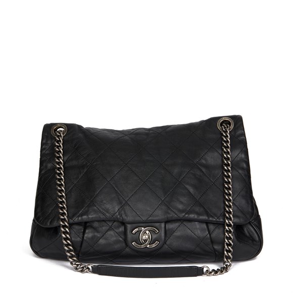 Chanel Black Quilted Lambskin Coco Pleats Flap Bag
