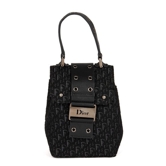 Christian Dior Black Oblique Monogram Canvas & Calfskin Leather Vintage Top Handle Box Bag