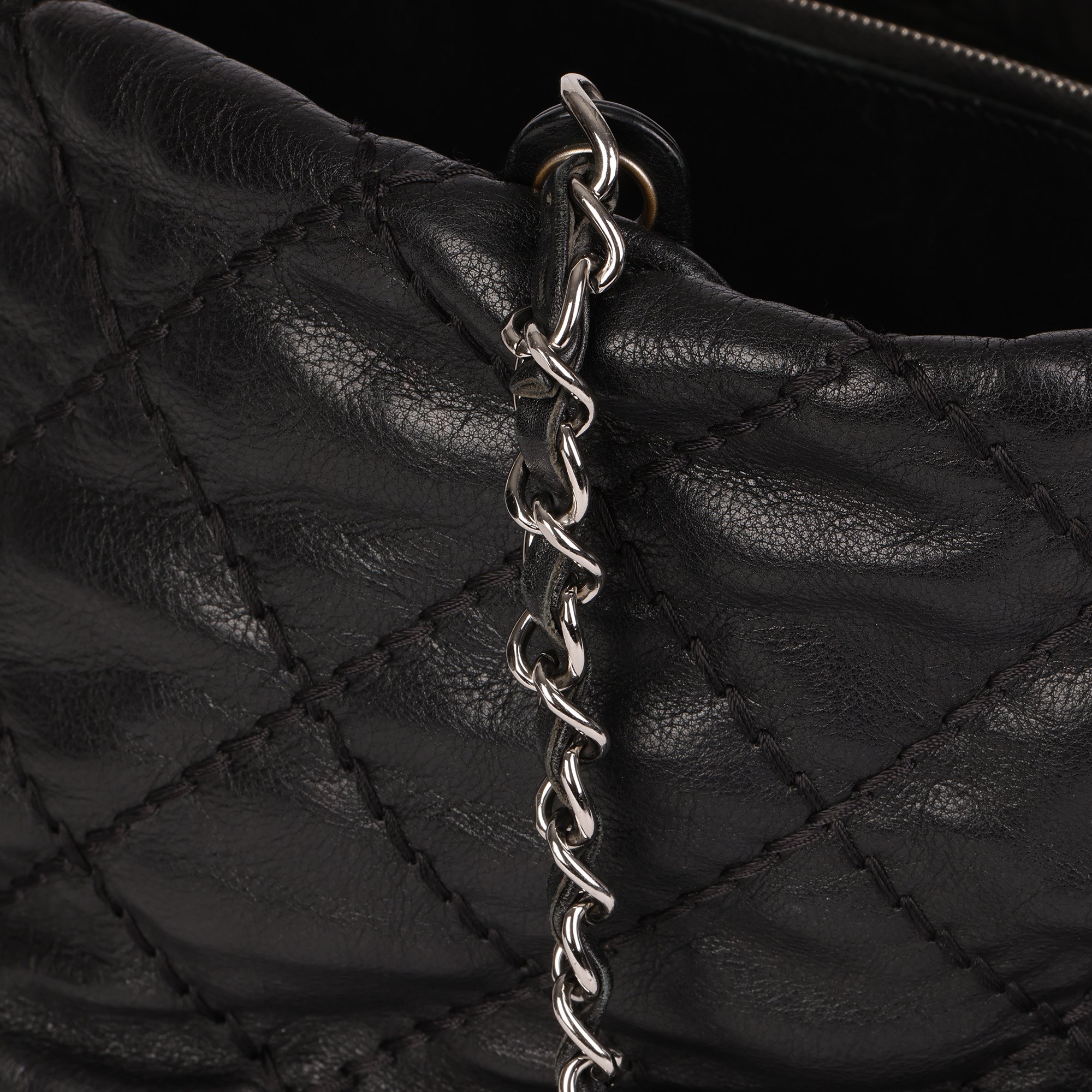 Chanel Black Quilted Aged Calfskin Leather Classic Shoulder Tote