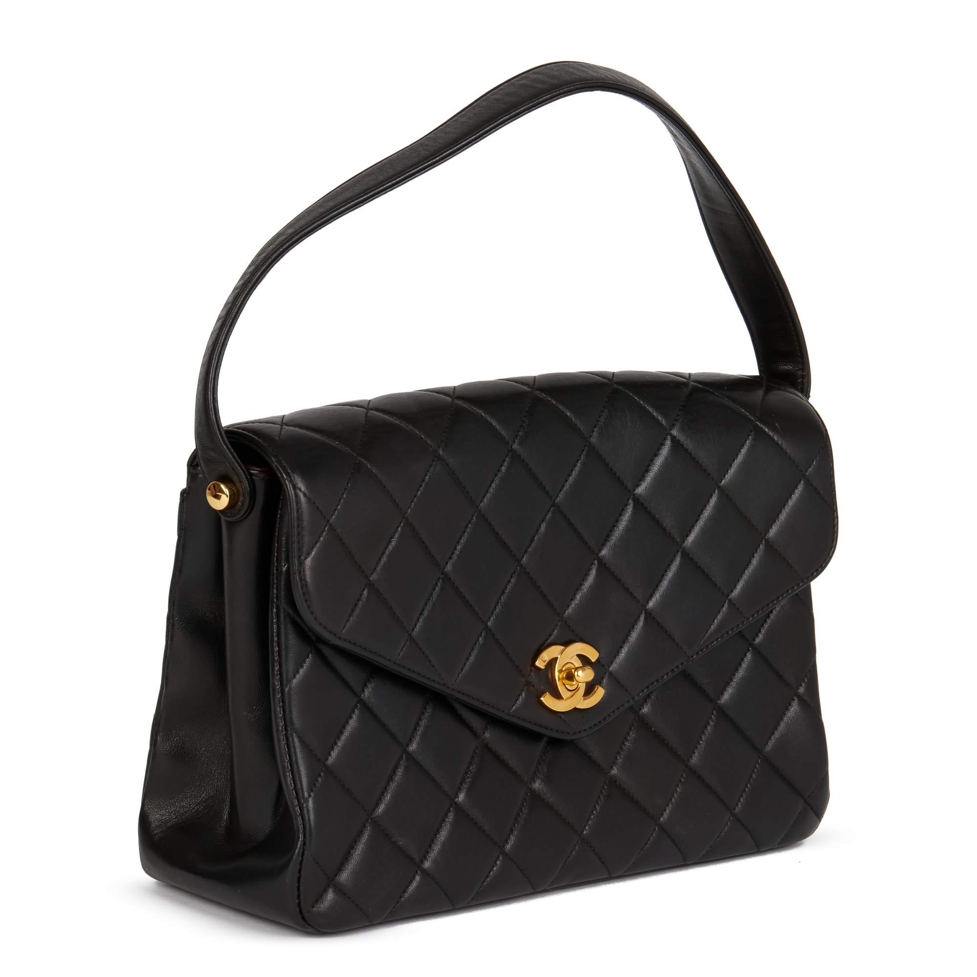 Chanel Black Quilted Lambskin Vintage Medium Classic Top Handle Flap Bag