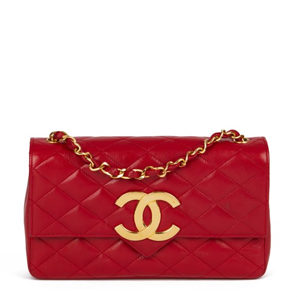 Chanel Red Quilted Lambskin Vintage XL Small Classic Single Flap Bag
