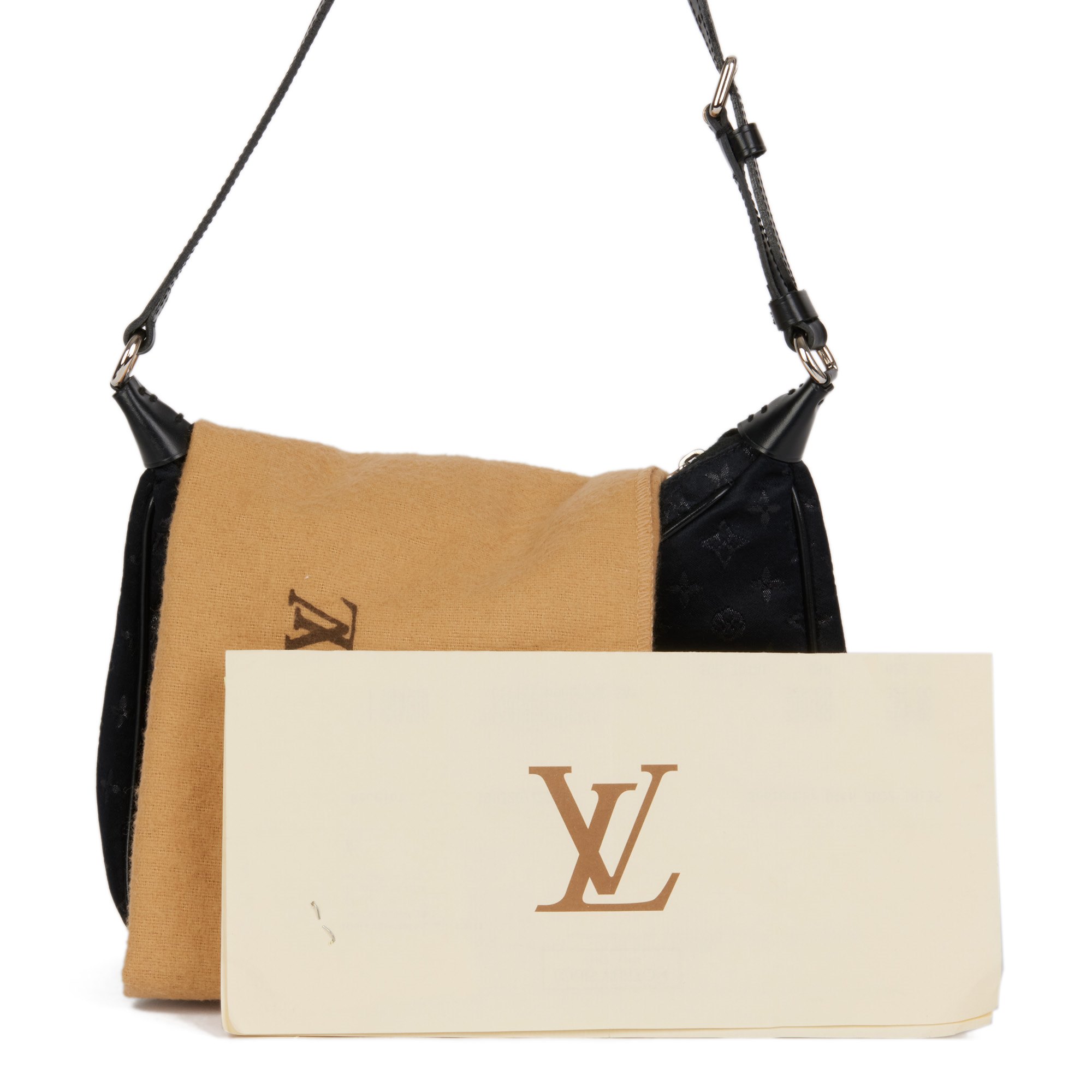 Louis Vuitton Black Monogram Satin & Black Calfskin Leather Vintage Mini Boulogne