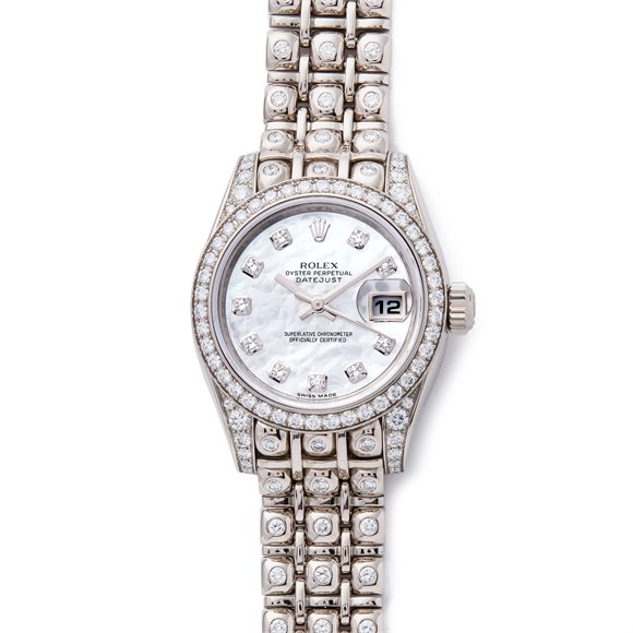 Rolex Datejust 26 MOP Diamond Dot with Diamond Set Case & Bezel White Gold - 179159