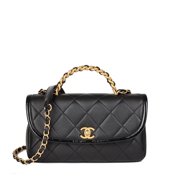 Chanel Black Quilted Lambskin Small Classic Top Handle Flap Bag