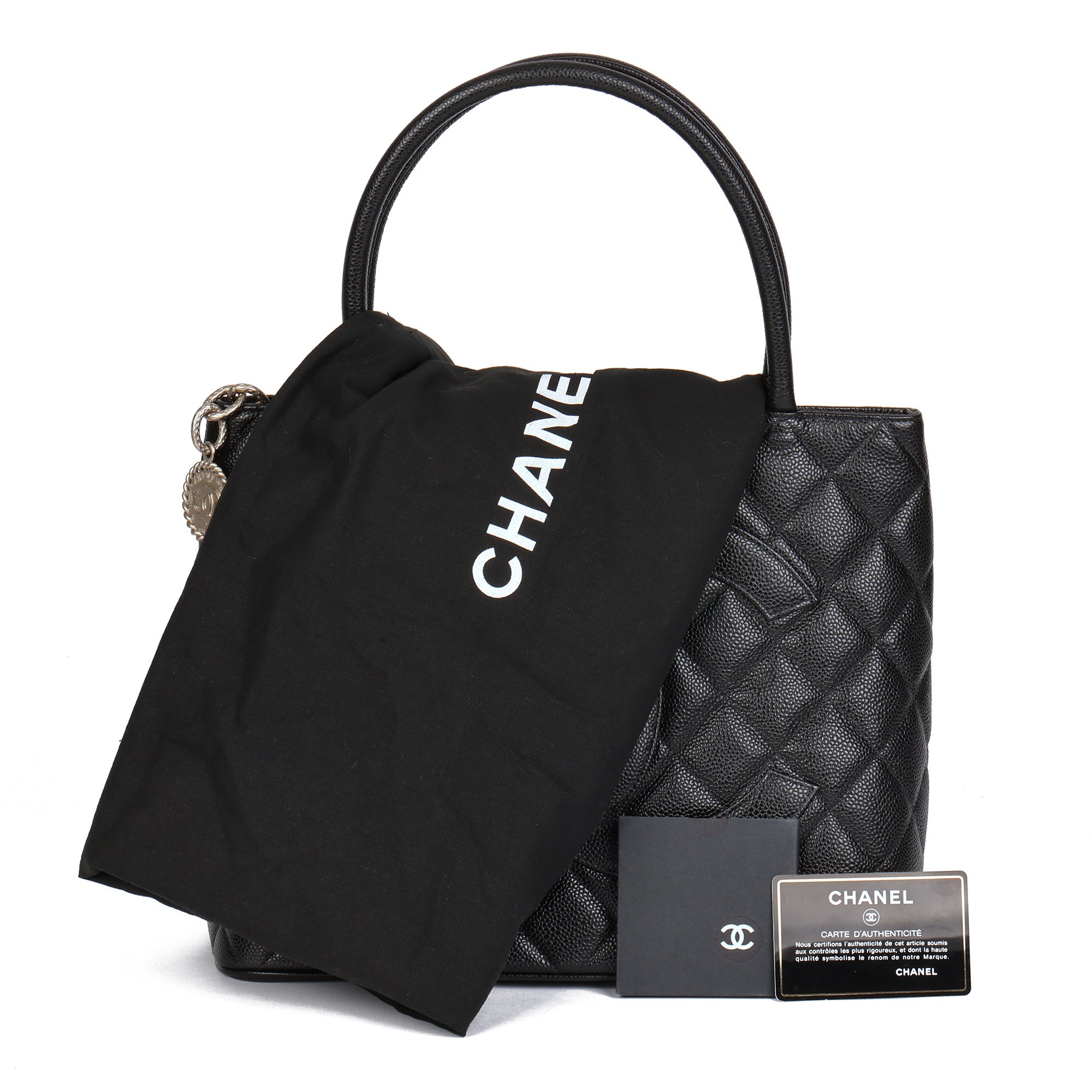 Chanel Black Quilted Caviar Leather Vintage Medallion Tote