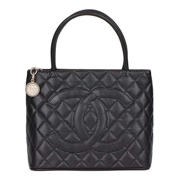 Chanel Black Quilted Caviar Leather Vintage Medallion Tote