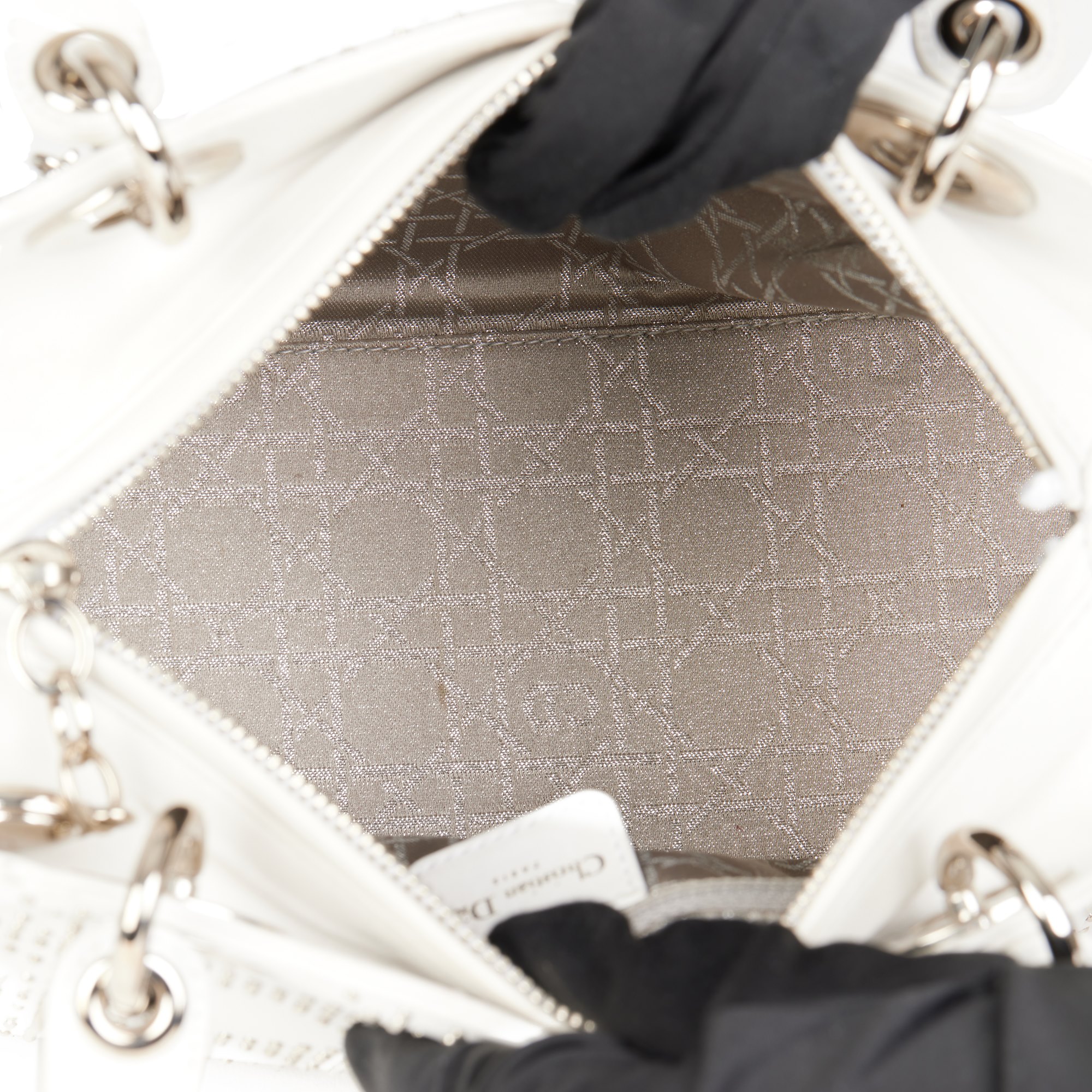 Christian Dior White Studded Calfskin Leather Medium Lady Dior