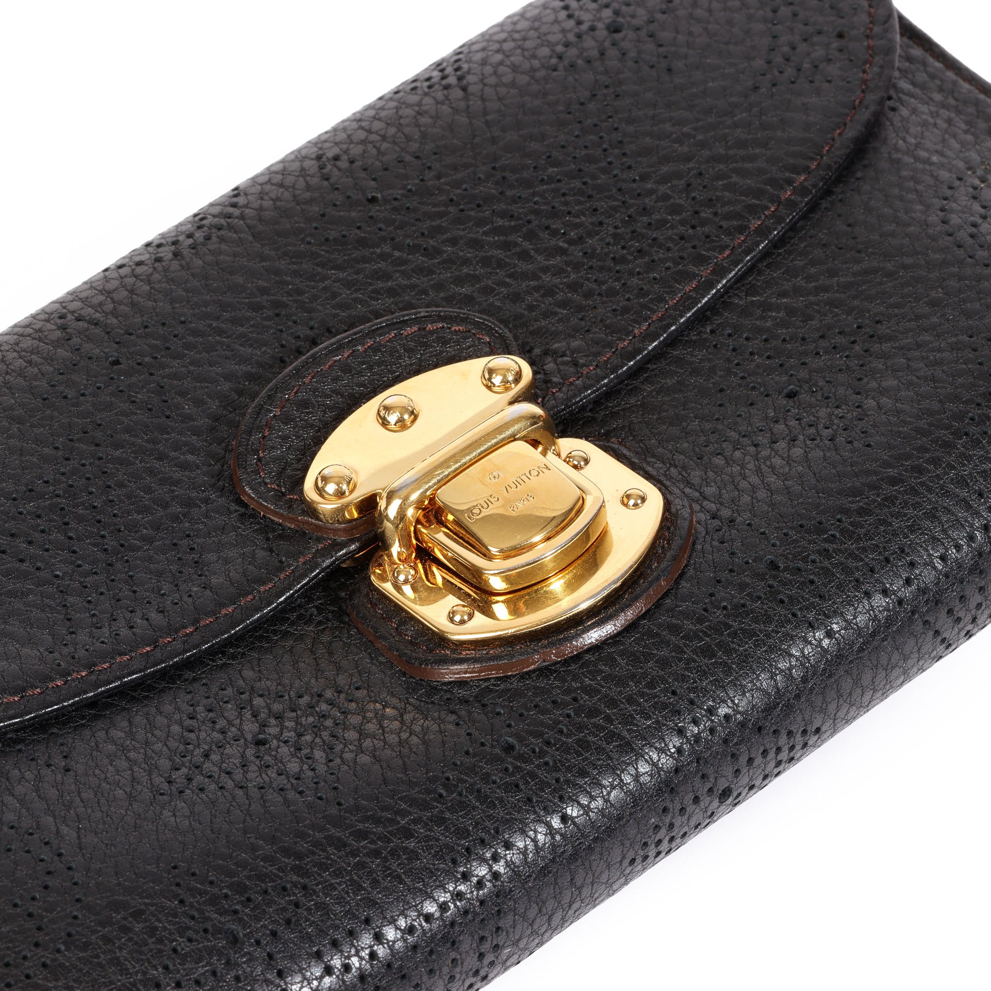 Louis Vuitton Black Perforated Mahina Calfskin Leather Amelia Wallet
