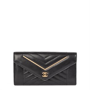 Chanel Black Quilted Lambskin Reversed Chevron Long Wallet