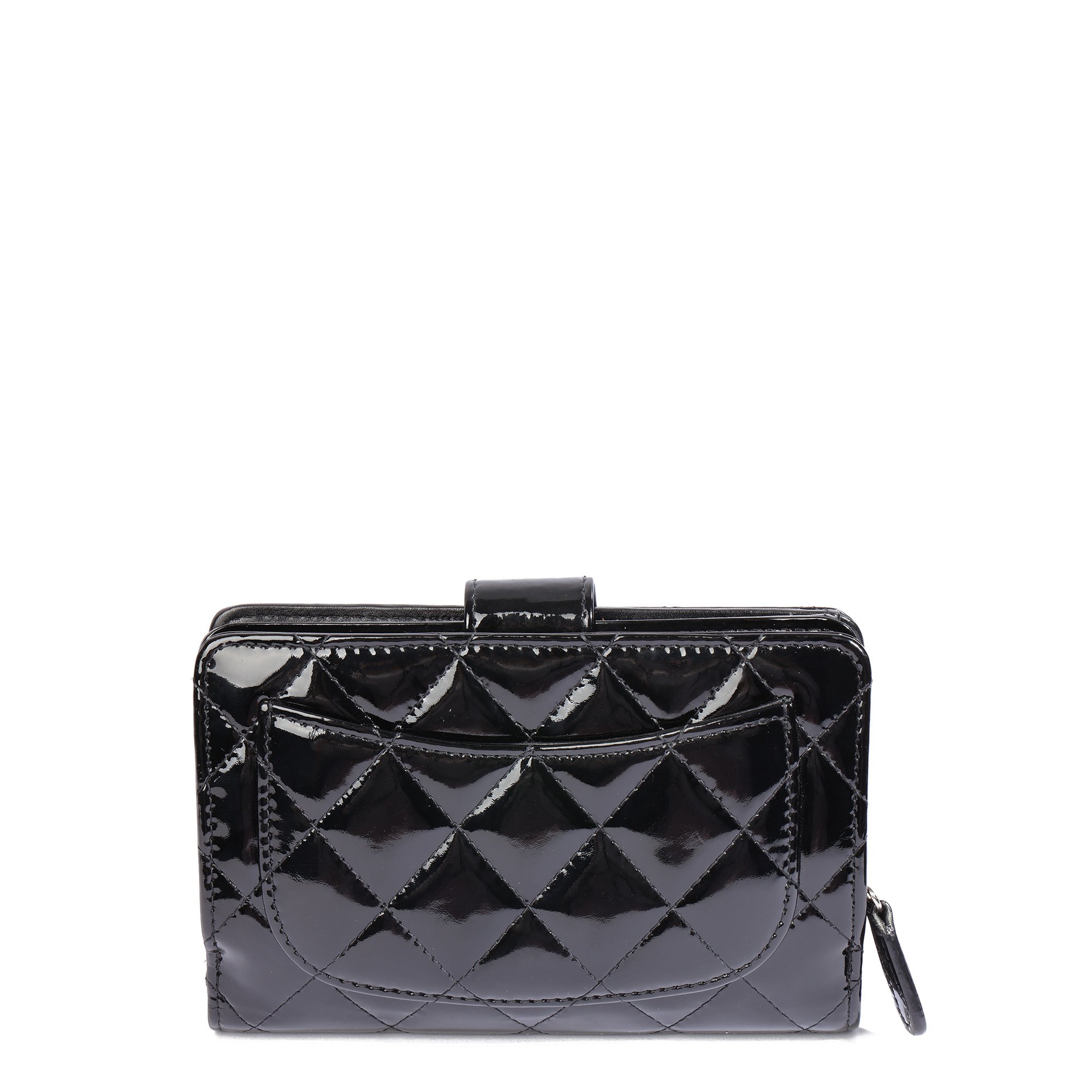 Chanel Black Quilted Patent Leather Zip Pocket Wallet