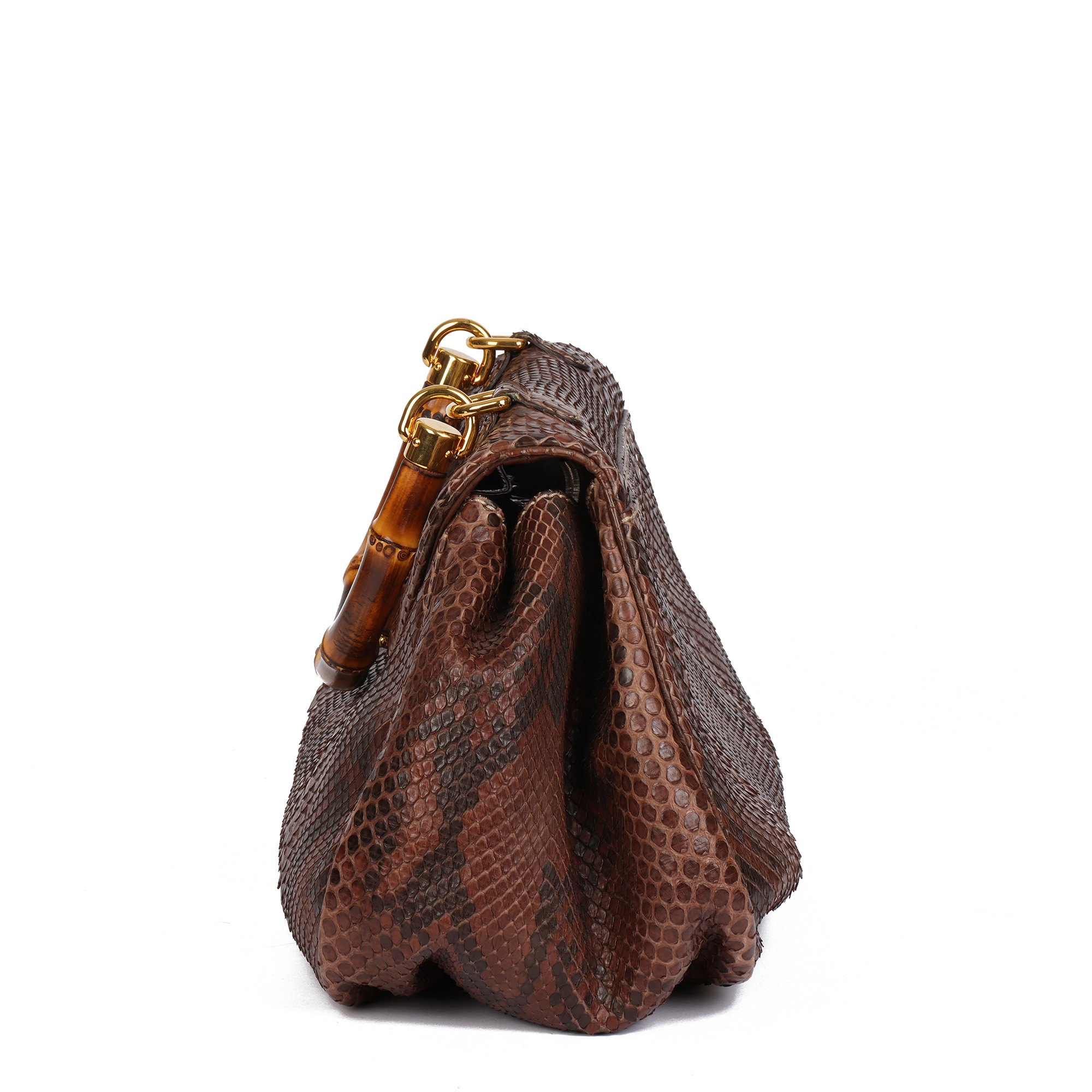 Gucci Brown Python Leather Vintage Bamboo Classic Top Handle