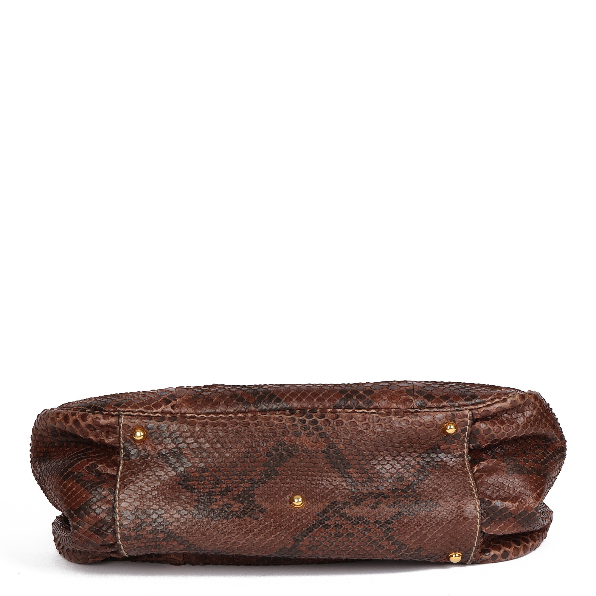 Gucci Brown Python Leather Vintage Bamboo Classic Top Handle
