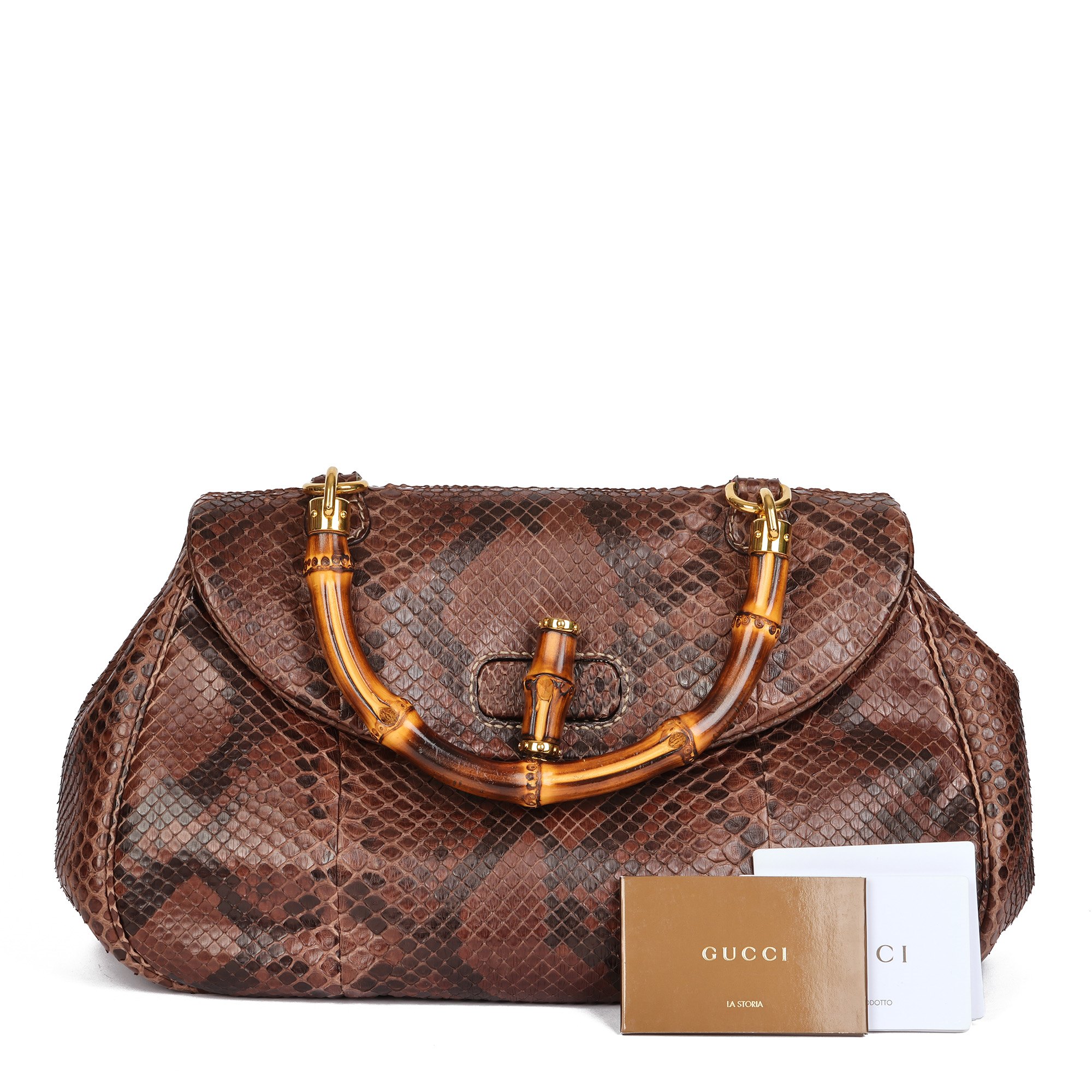 Gucci Brown Python Leather Vintage Bamboo Classic Top Handle