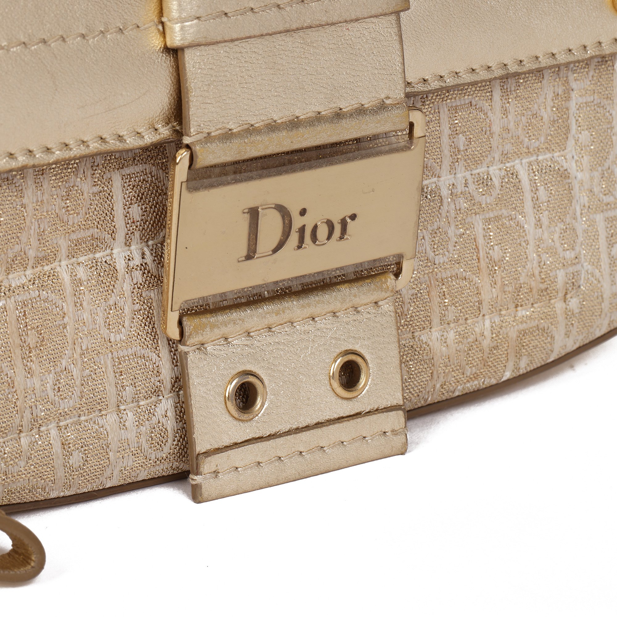 Christian Dior Gold Monogram Canvas & Gold Calfskin Leather Vintage Columbus Wristlet