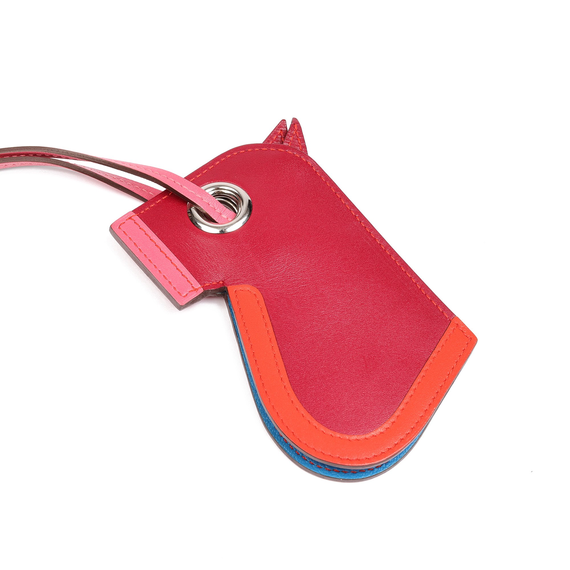 Hermès Rubis, Orange Poppy & Rose Azalee Tadelakt Leather Camail Key Holder Charm