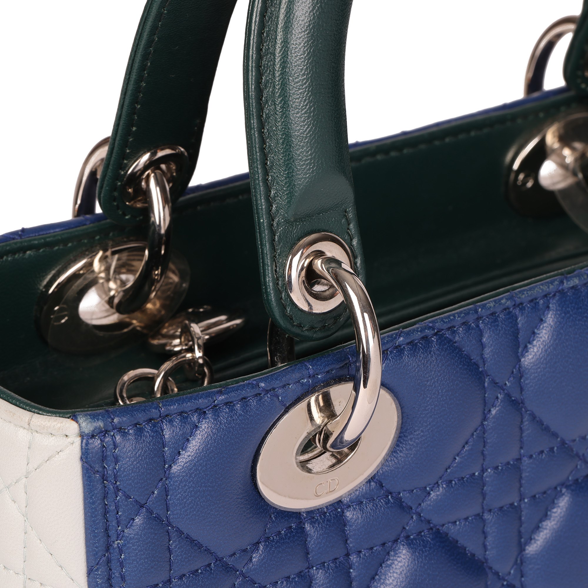 Christian Dior Blue, Deep Green & Celeste Cannage Lambskin Leather Medium Lady Dior
