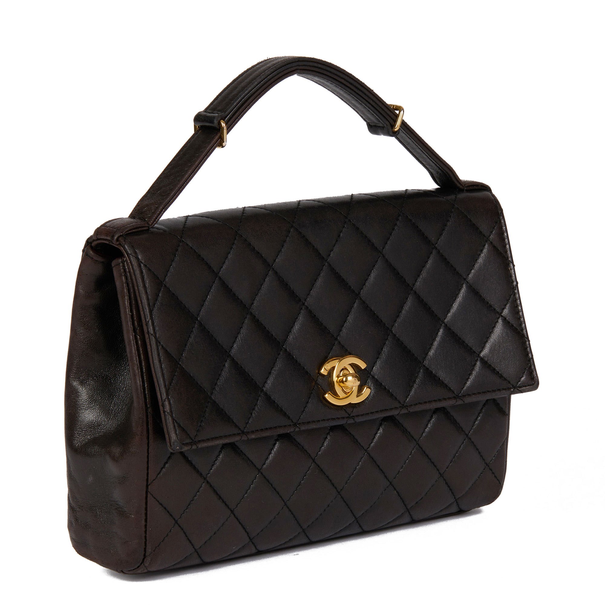 Chanel Black Quilted Lambskin Vintage Mini Classic Top Handle Flap Bag