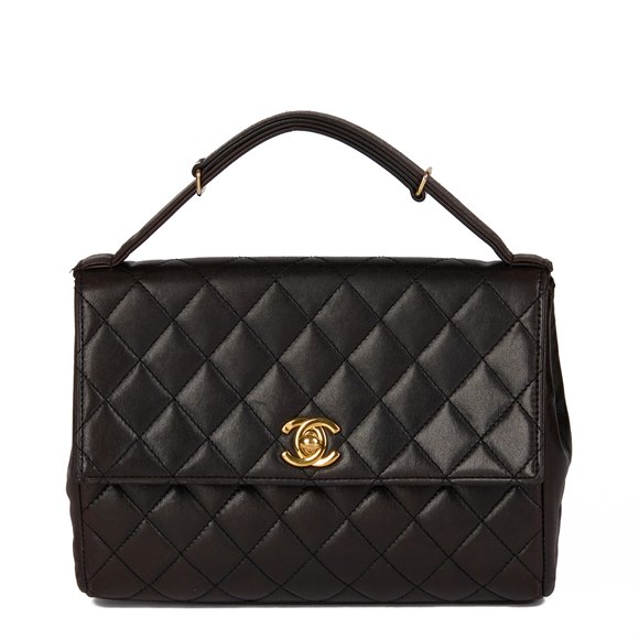 Chanel Black Quilted Lambskin Vintage Mini Classic Top Handle Flap Bag