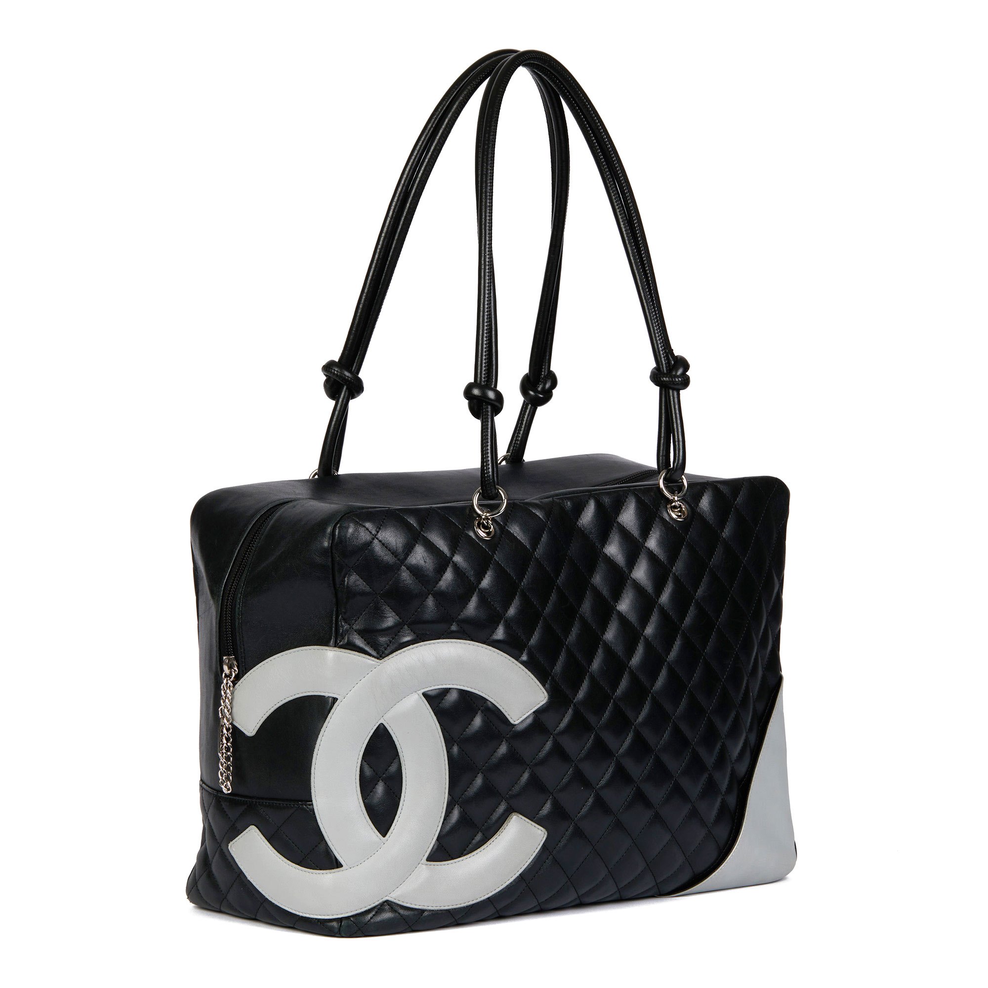 Chanel Black Quilted & Grey Smooth Calfskin Leather Vintage Large Cambon